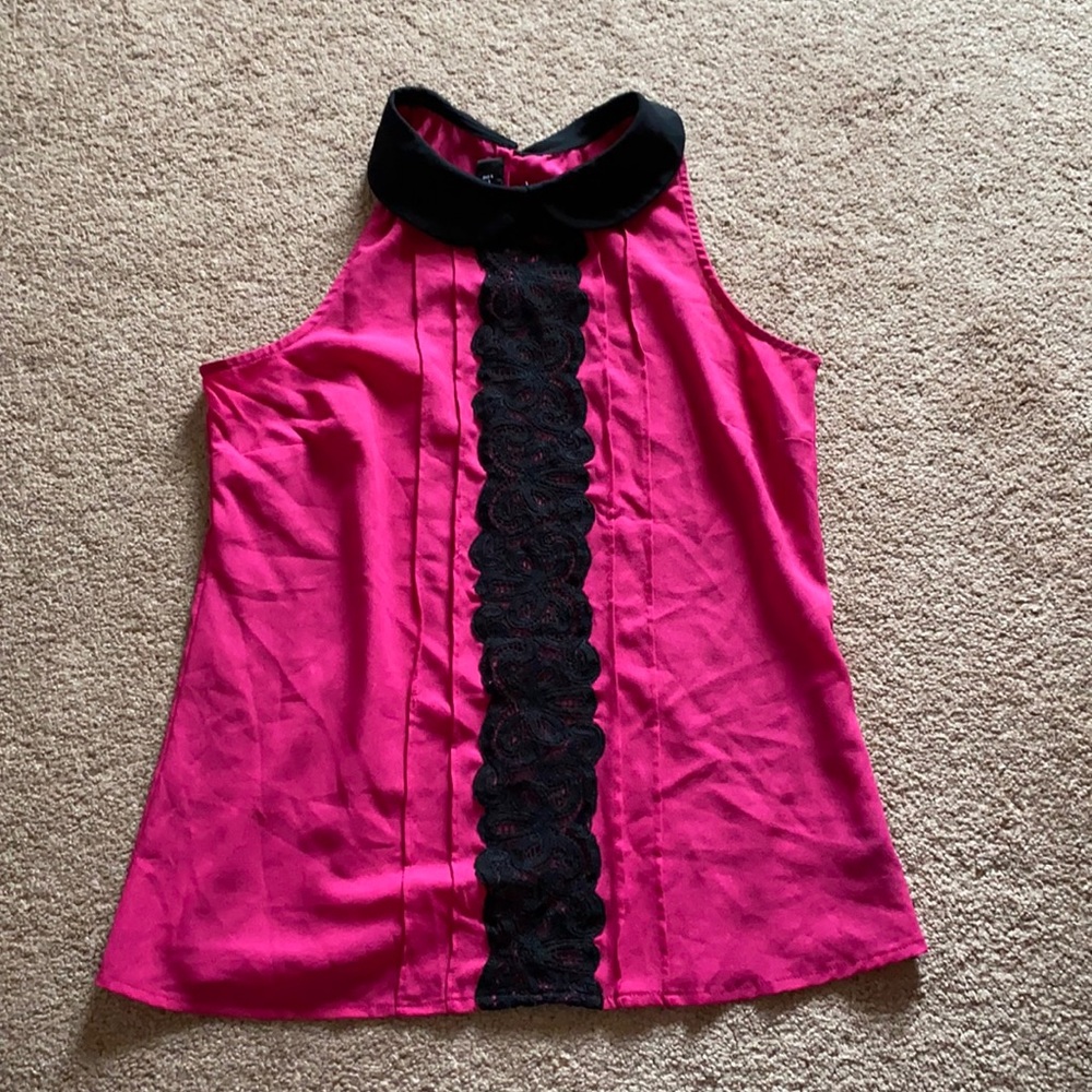 Hot Pink Sleeveless Top with Peter-pan Collar
